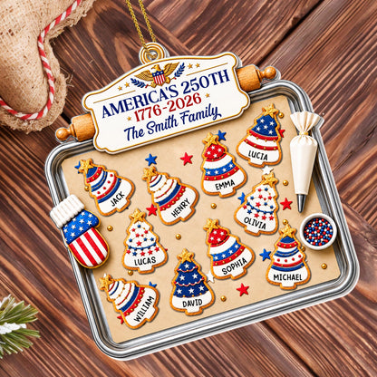 America 250 Our Family Christmas Tree Cookies On Baking Tray - Personalized Custom Acrylic Ornament, Christmas Gift - INDE702_ACO