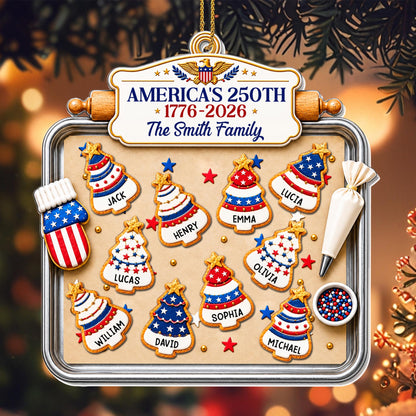 America 250 Our Family Christmas Tree Cookies On Baking Tray - Personalized Custom Acrylic Ornament, Christmas Gift - INDE702_ACO