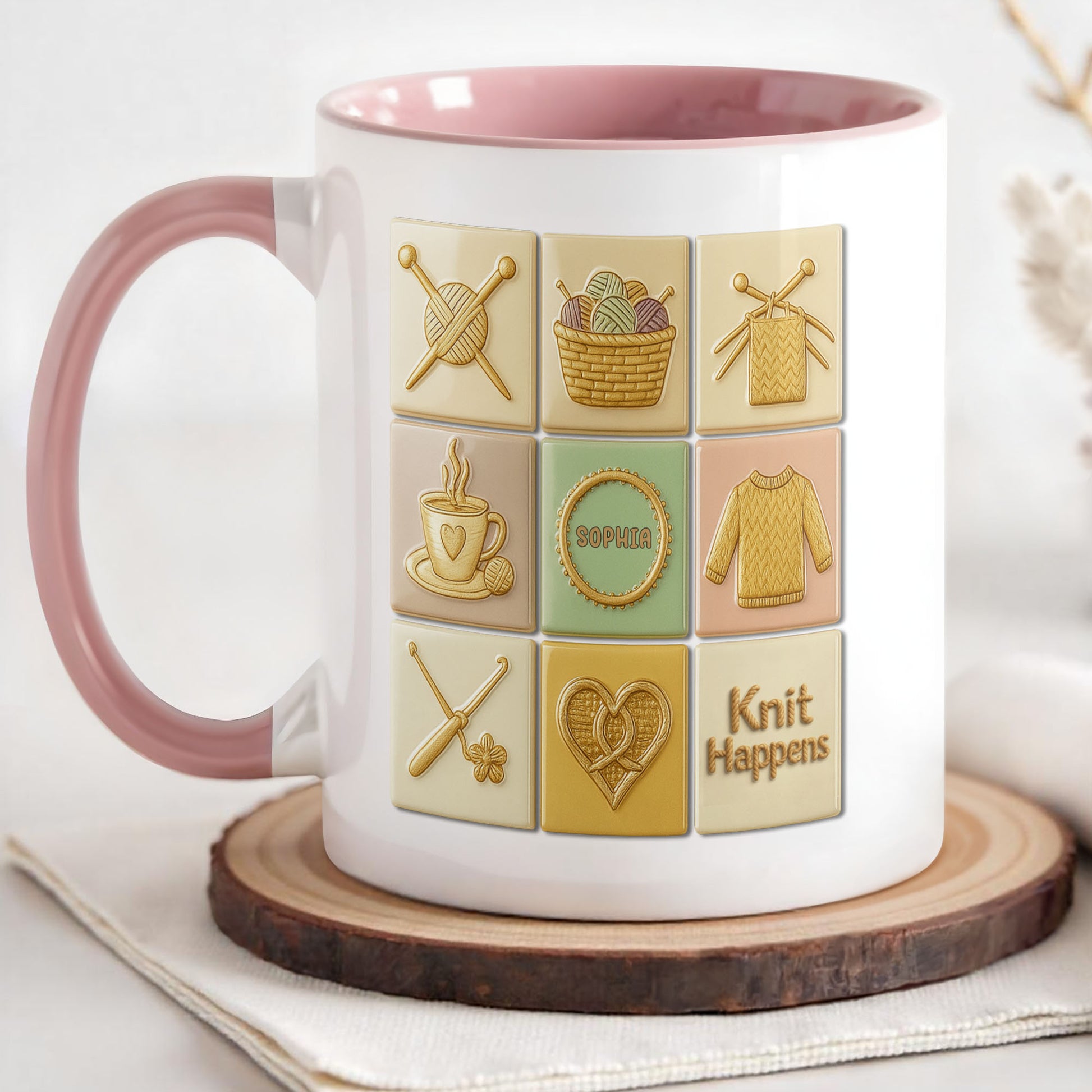 Knit Happens With Knitting Needles And Yarn Basket