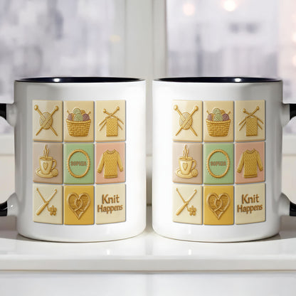 Knit Happens With Knitting Needles And Yarn Basket