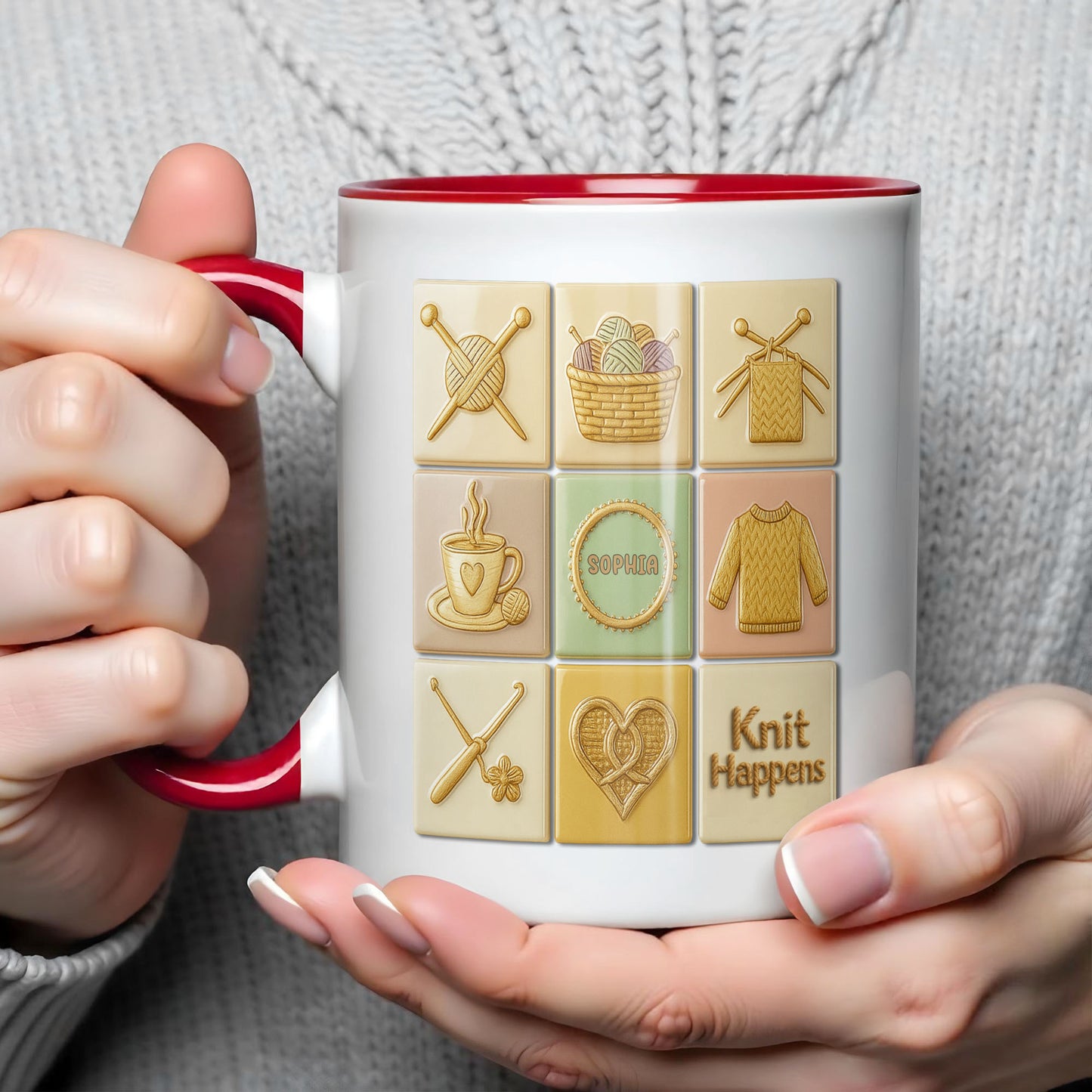 Knit Happens With Knitting Needles And Yarn Basket