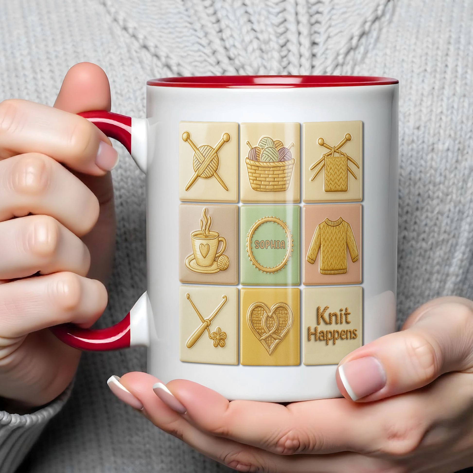 Knit Happens With Knitting Needles And Yarn Basket