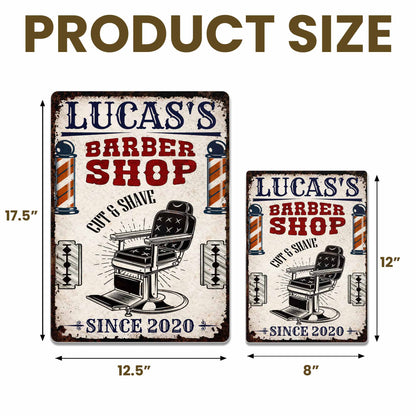 Barber Shop Cut & Shave Classic Barber Chair Design - Personalized Metal Sign - JBS018_MSIGN