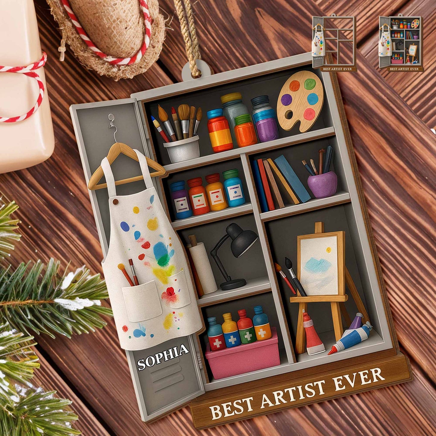 Best Artist Ever Paintbrushes And Canvas - Personalized Double Layer Wood Ornament - JBS019_DWO