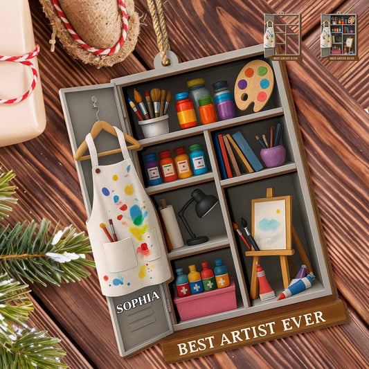 Best Artist Ever Paintbrushes And Canvas - Personalized Double Layer Wood Ornament - JBS019_DWO