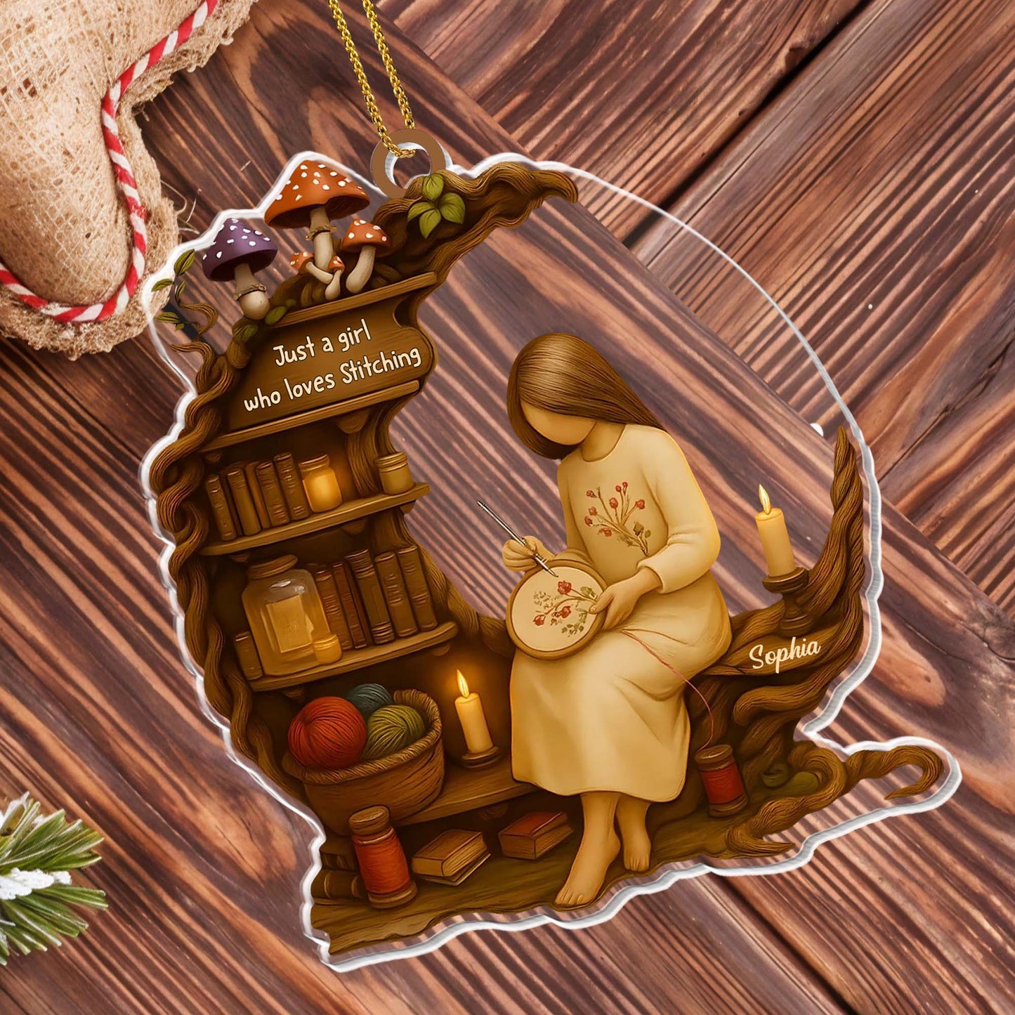 Just A Girl Who Loves Stitching - Personalized Custom Acrylic Ornament, Christmas Gift - JBS026_ACO