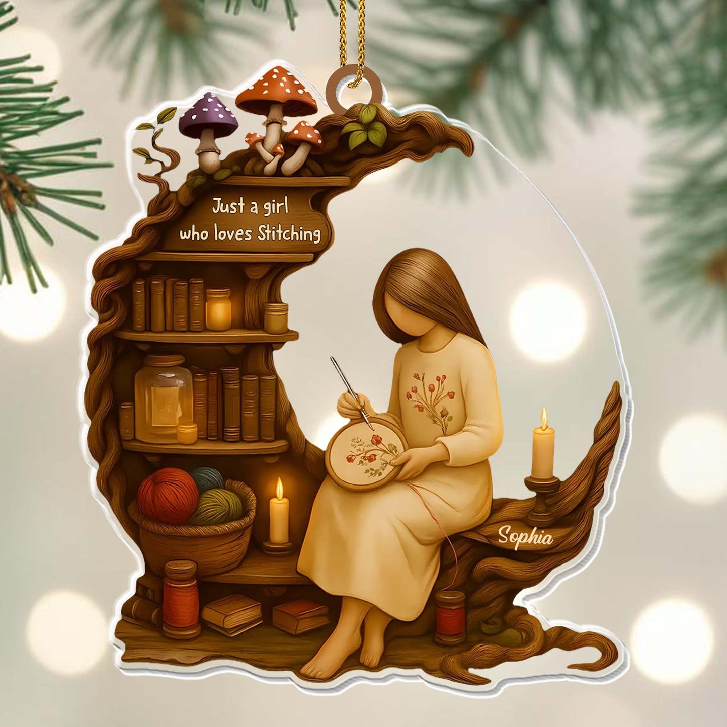 Just A Girl Who Loves Stitching - Personalized Custom Acrylic Ornament, Christmas Gift - JBS026_ACO
