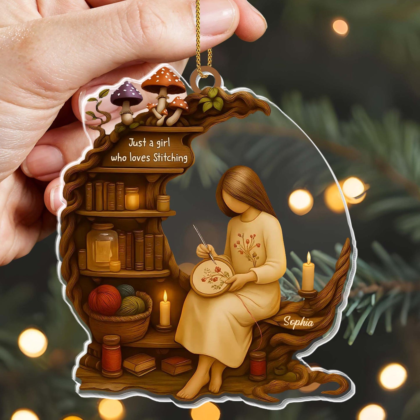 Just A Girl Who Loves Stitching - Personalized Custom Acrylic Ornament, Christmas Gift - JBS026_ACO