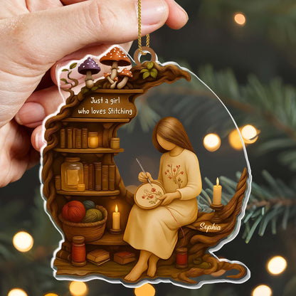 Just A Girl Who Loves Stitching - Personalized Custom Acrylic Ornament, Christmas Gift - JBS026_ACO