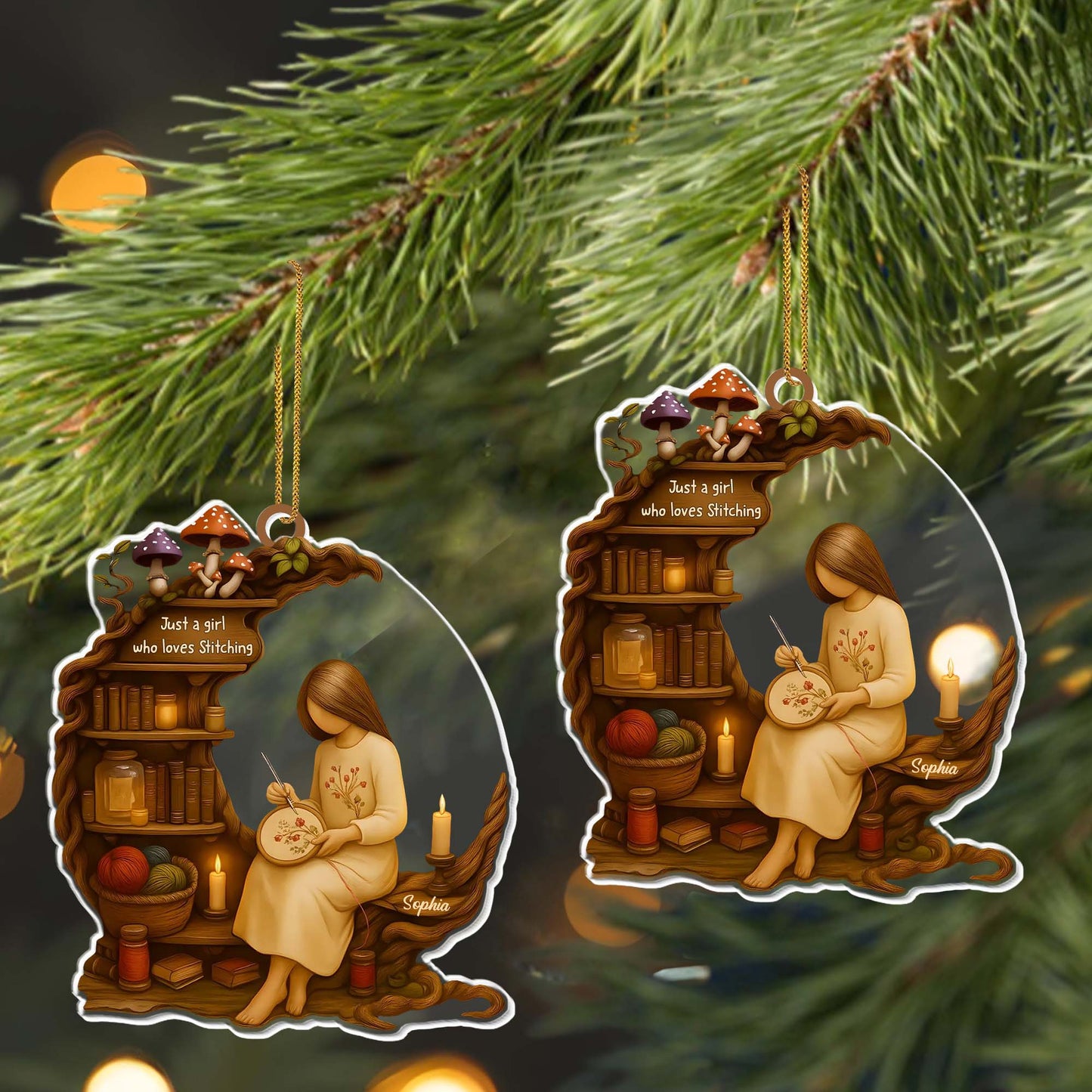 Just A Girl Who Loves Stitching - Personalized Custom Acrylic Ornament, Christmas Gift - JBS026_ACO