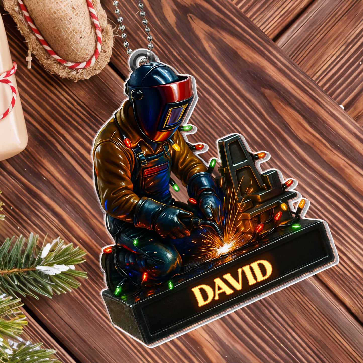 Skilled Welder At Work With Festive Lights