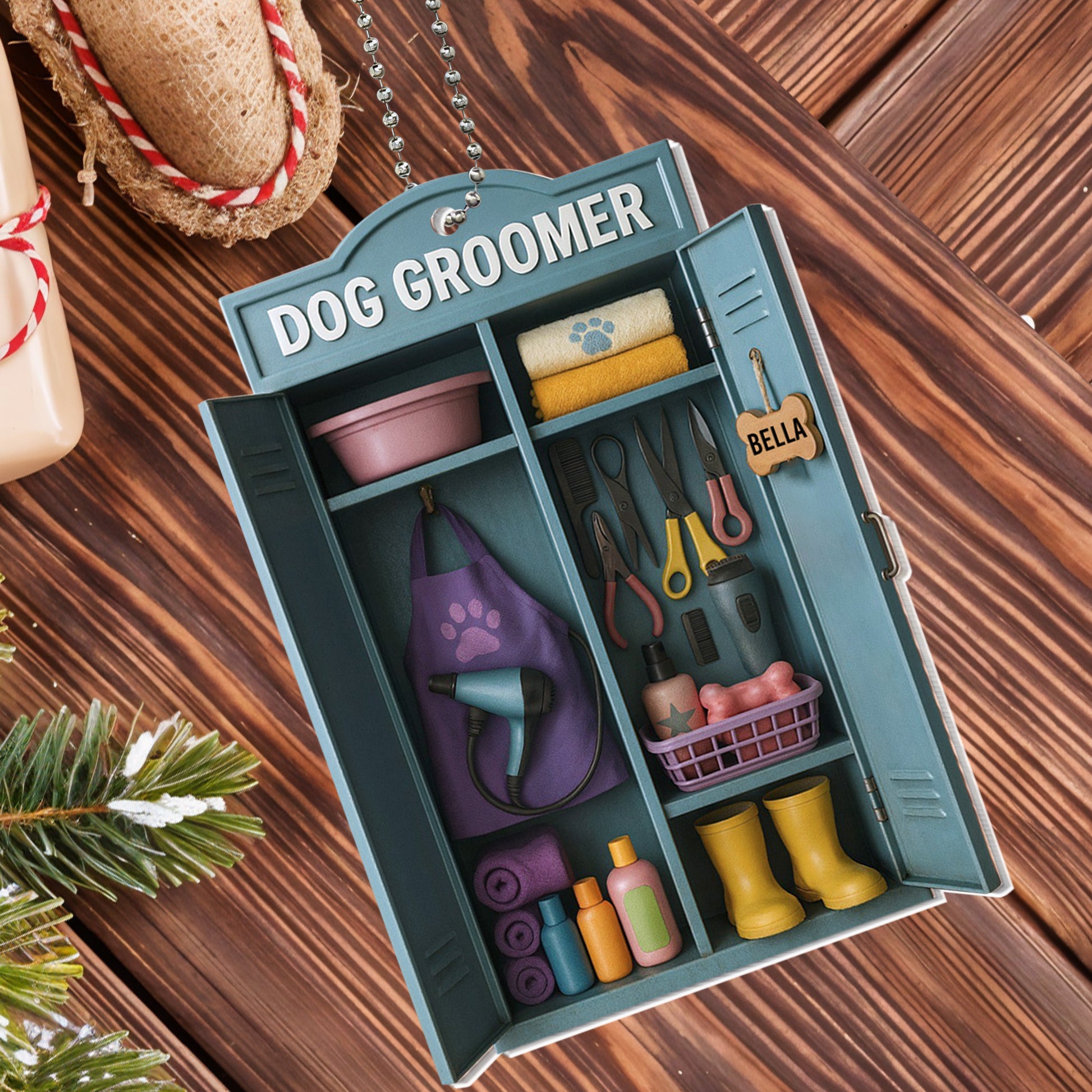 Customize Your Unique Dog Groomer Ornament Featuring Apron and Tools