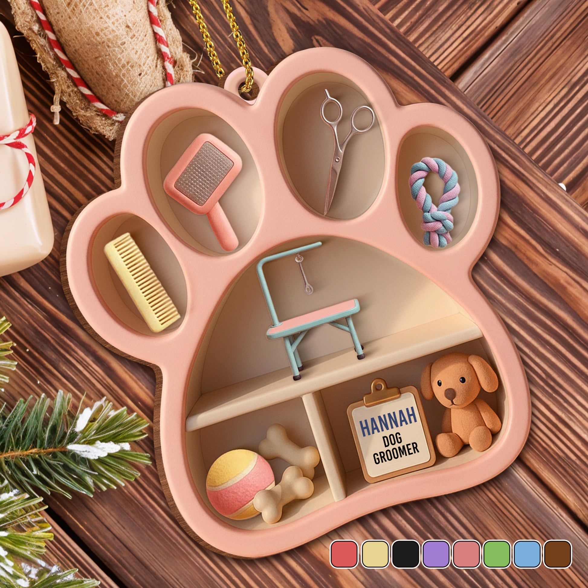 Hannah Dog Groomer Paw And Grooming Tools Ornament