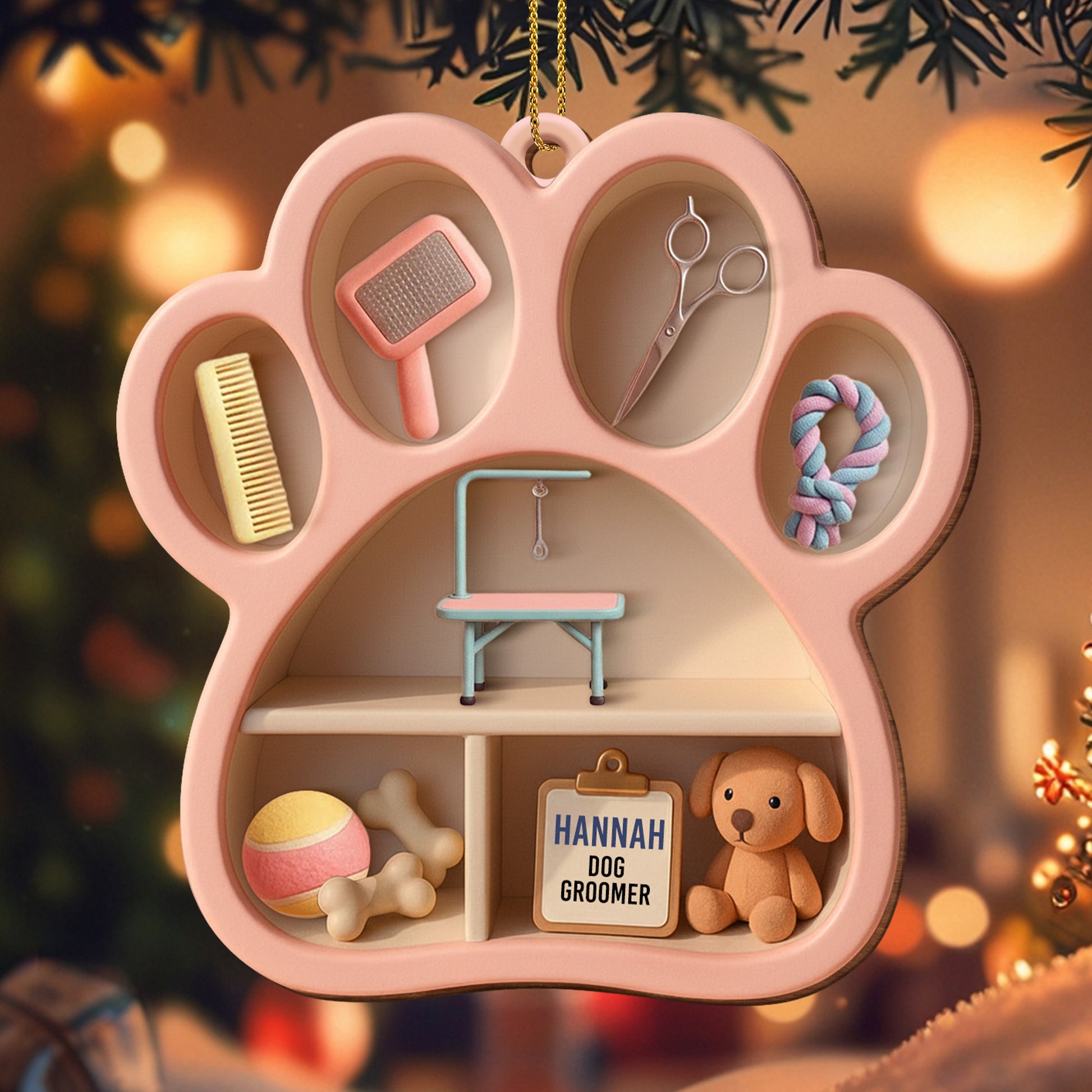 Hannah Dog Groomer Paw And Grooming Tools Ornament