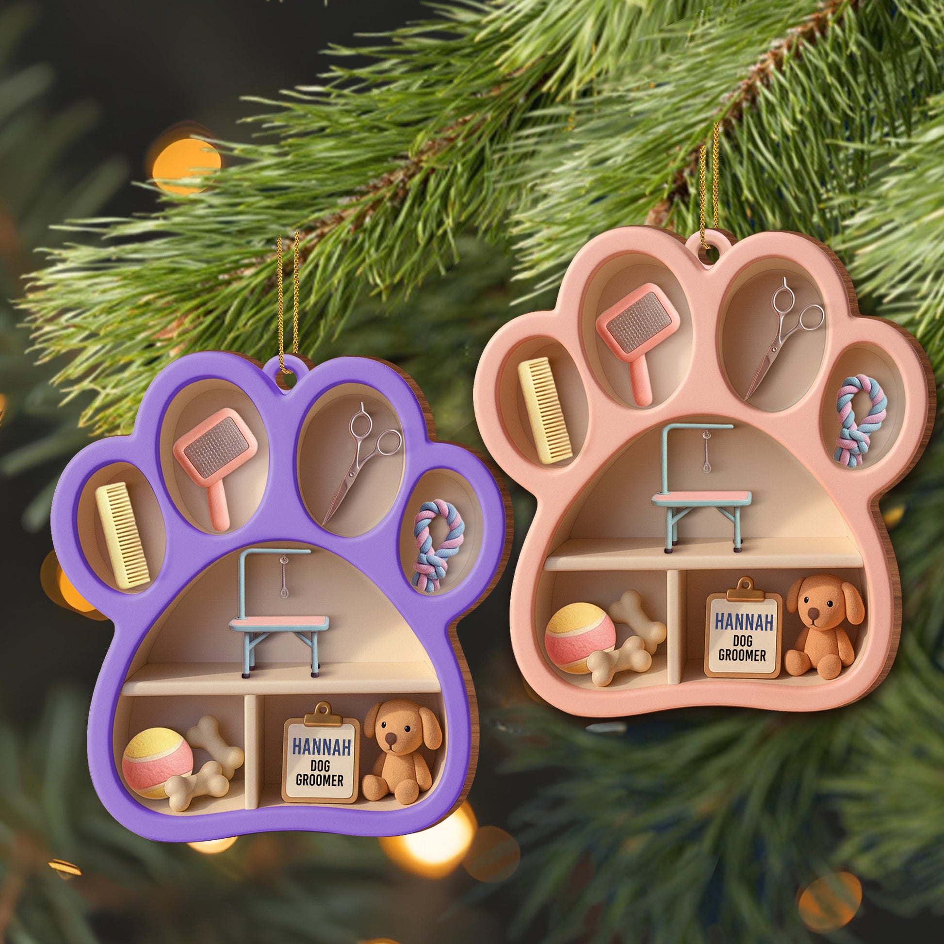 Hannah Dog Groomer Paw And Grooming Tools Ornament