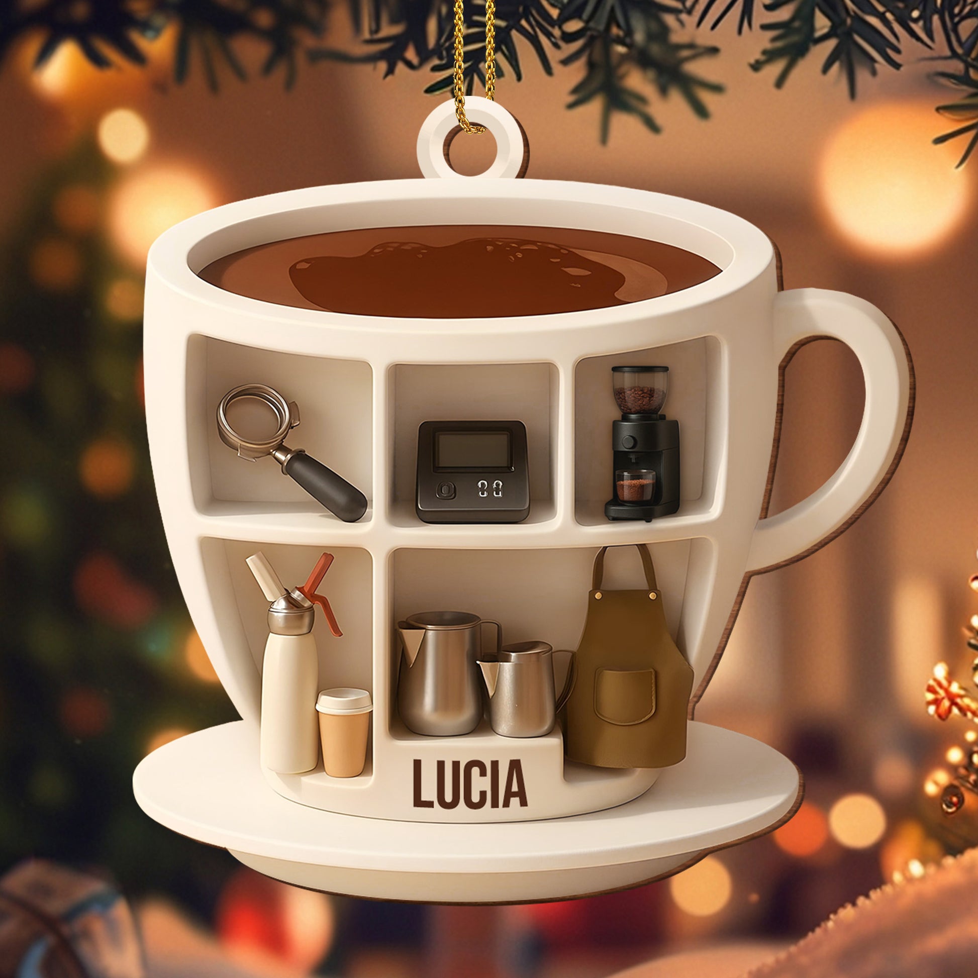 Decorative Coffee Cup Ornament With Coffee Accessories