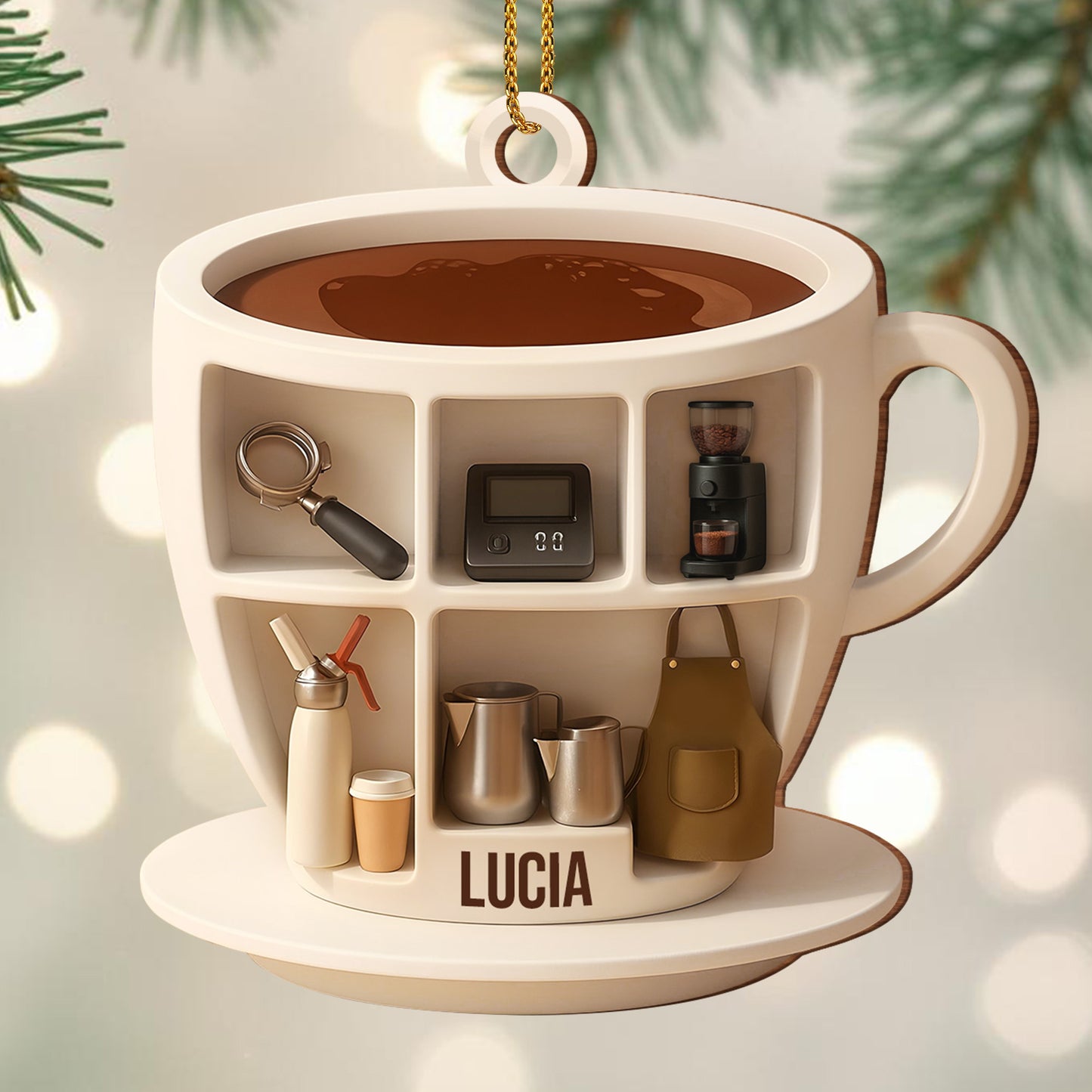 Decorative Coffee Cup Ornament With Coffee Accessories