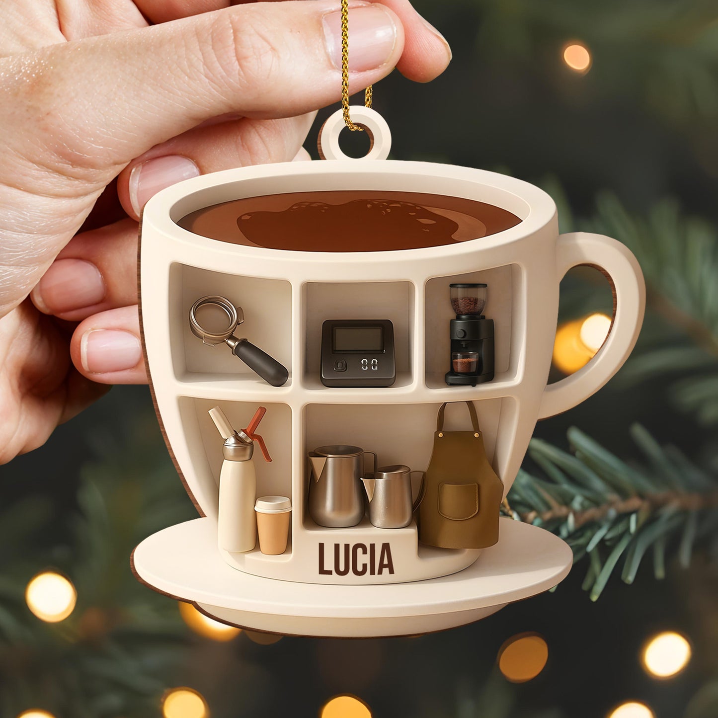 Decorative Coffee Cup Ornament With Coffee Accessories