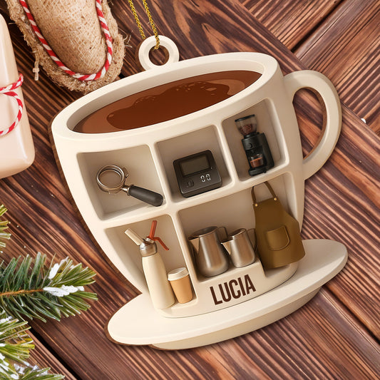 Decorative Coffee Cup Ornament With Coffee Accessories