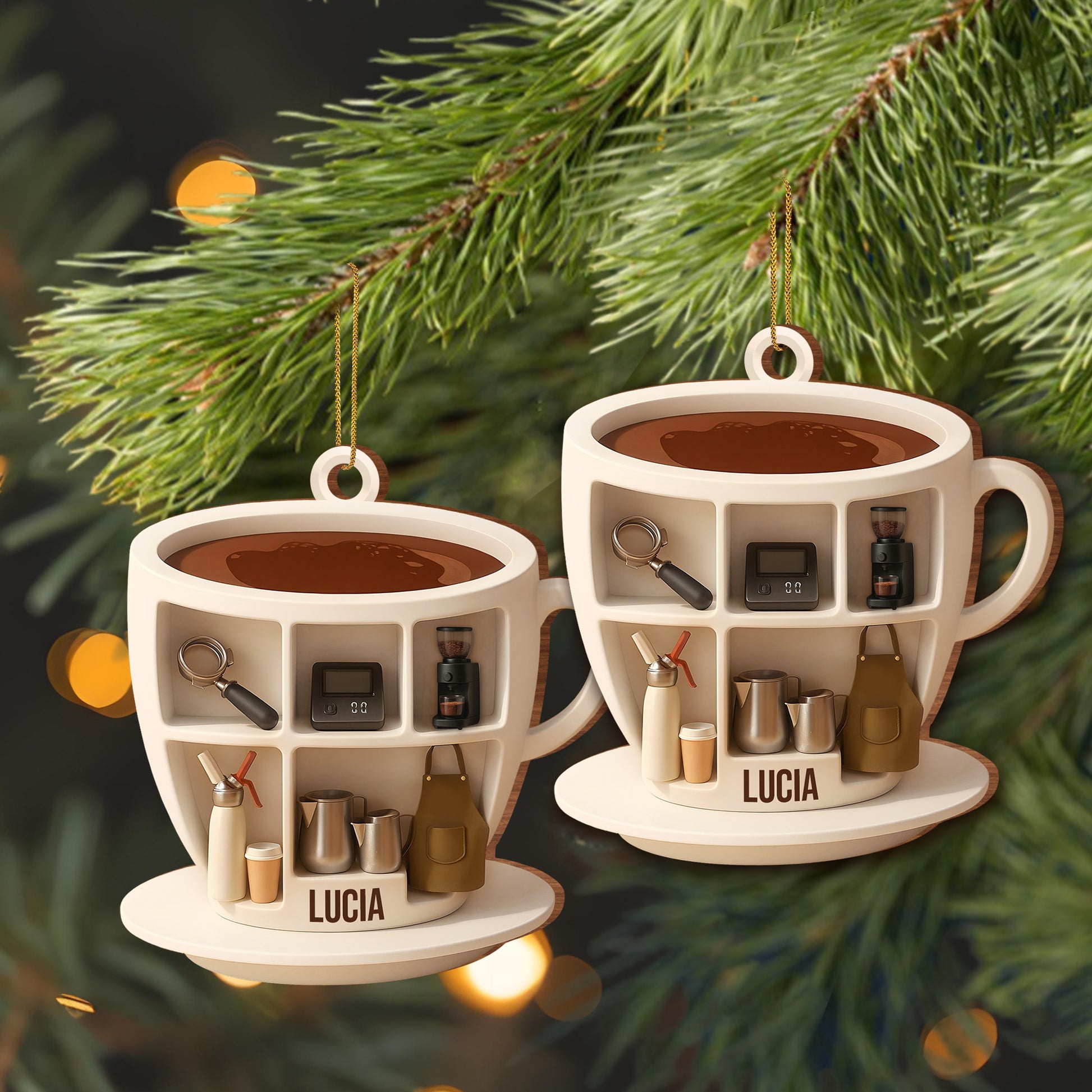 Decorative Coffee Cup Ornament With Coffee Accessories
