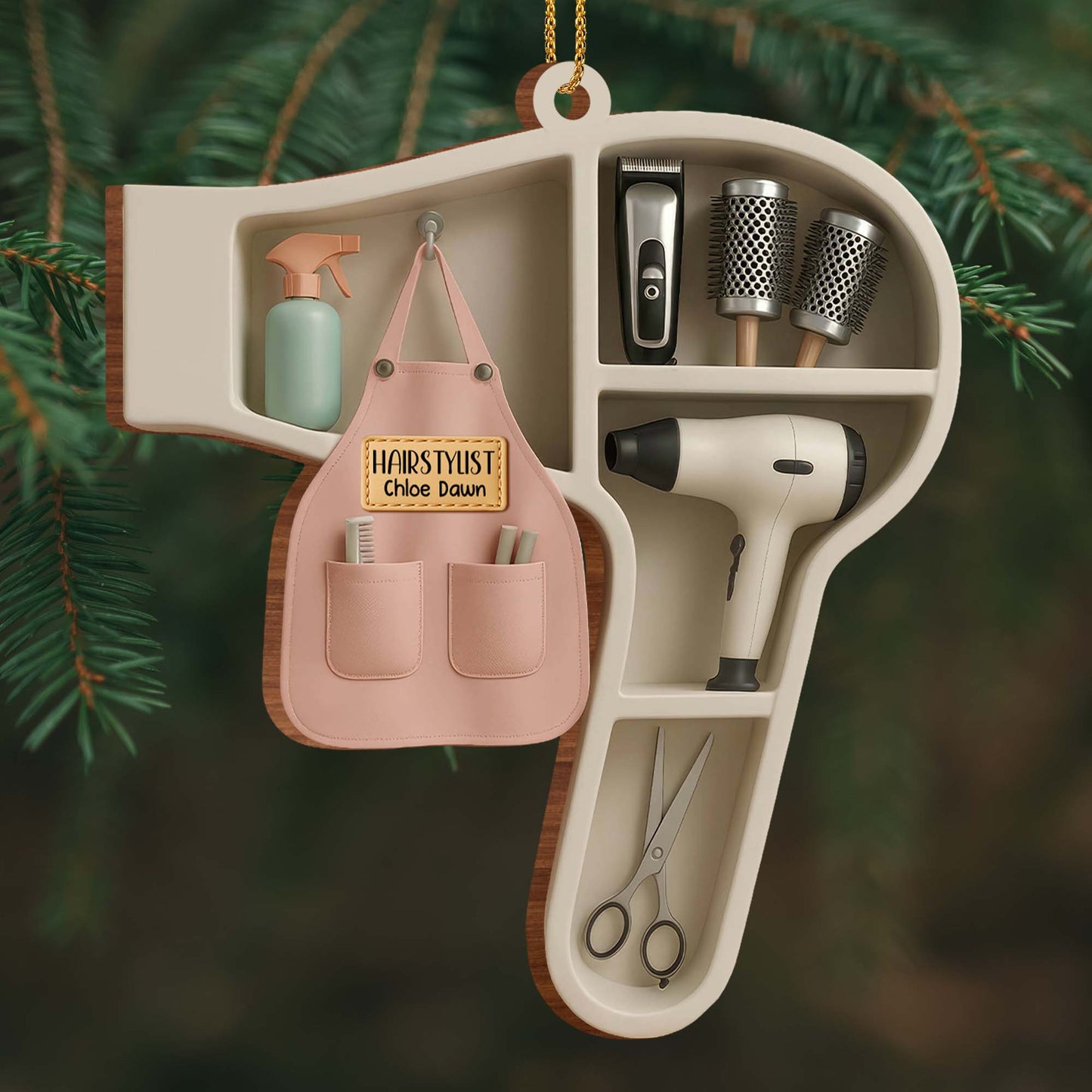 Custom Ornament For Hair Stylist With Styling Tools - Personalized Custom Wood Ornament, Custom Shaped - JBS049_WDO