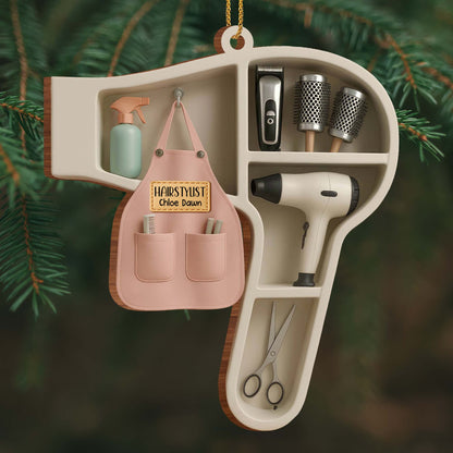 Custom Ornament For Hair Stylist With Styling Tools - Personalized Custom Wood Ornament, Custom Shaped - JBS049_WDO