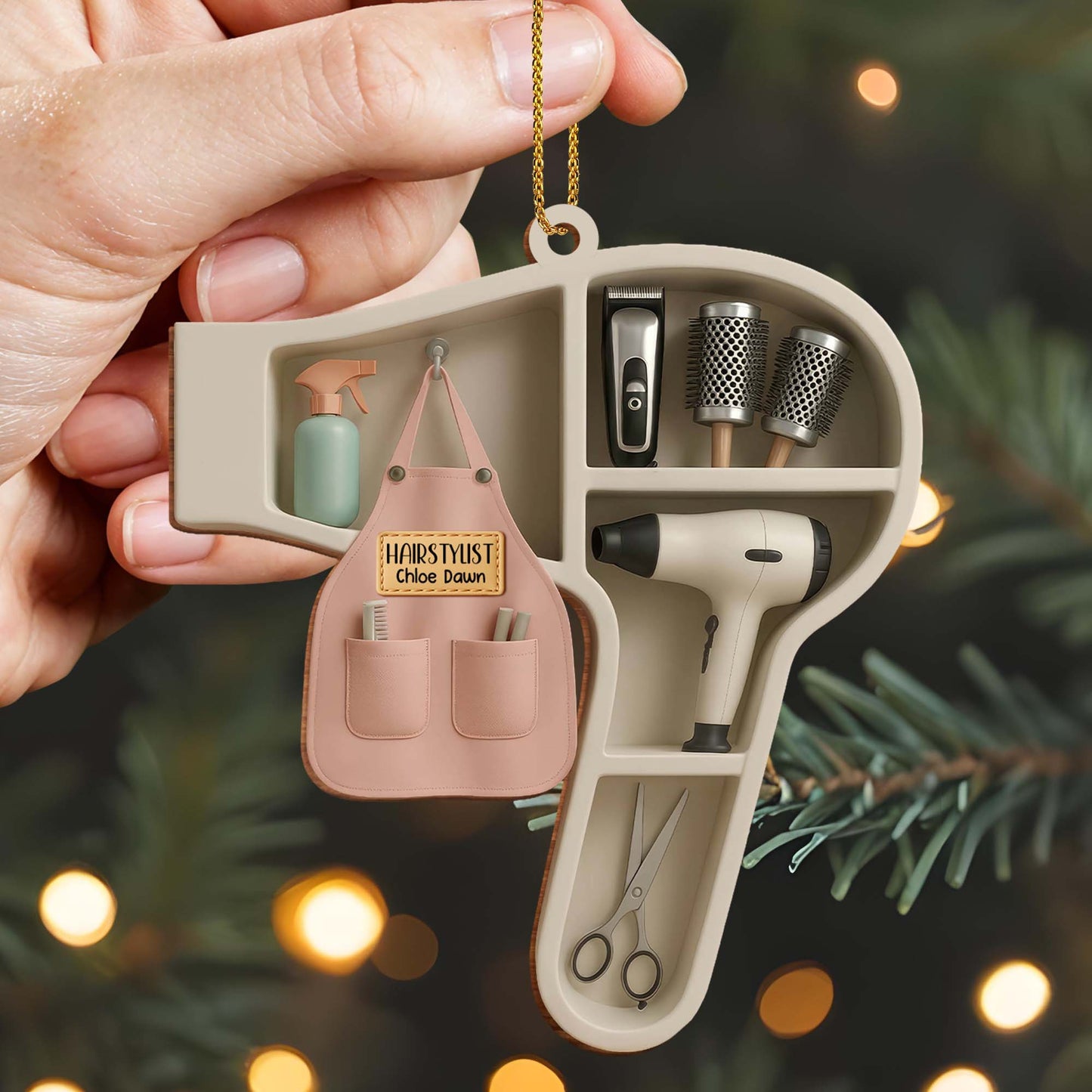 Custom Ornament For Hair Stylist With Styling Tools - Personalized Custom Wood Ornament, Custom Shaped - JBS049_WDO