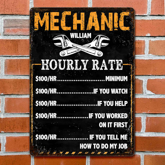 Mechanic Hourly Rate With Crossed Wrenches Tools Garage Sign