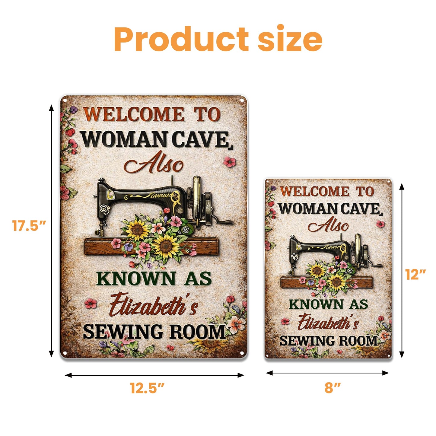 Welcome To Woman Cave Sewing Room Vintage Sewing Machine And Flowers - Personalized Metal Sign - JBS054_MSIGN