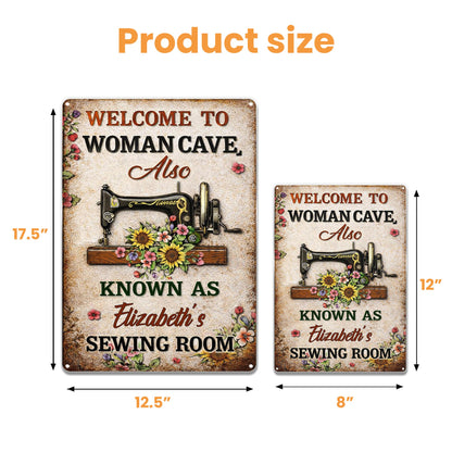 Welcome To Woman Cave Sewing Room Vintage Sewing Machine And Flowers - Personalized Metal Sign - JBS054_MSIGN