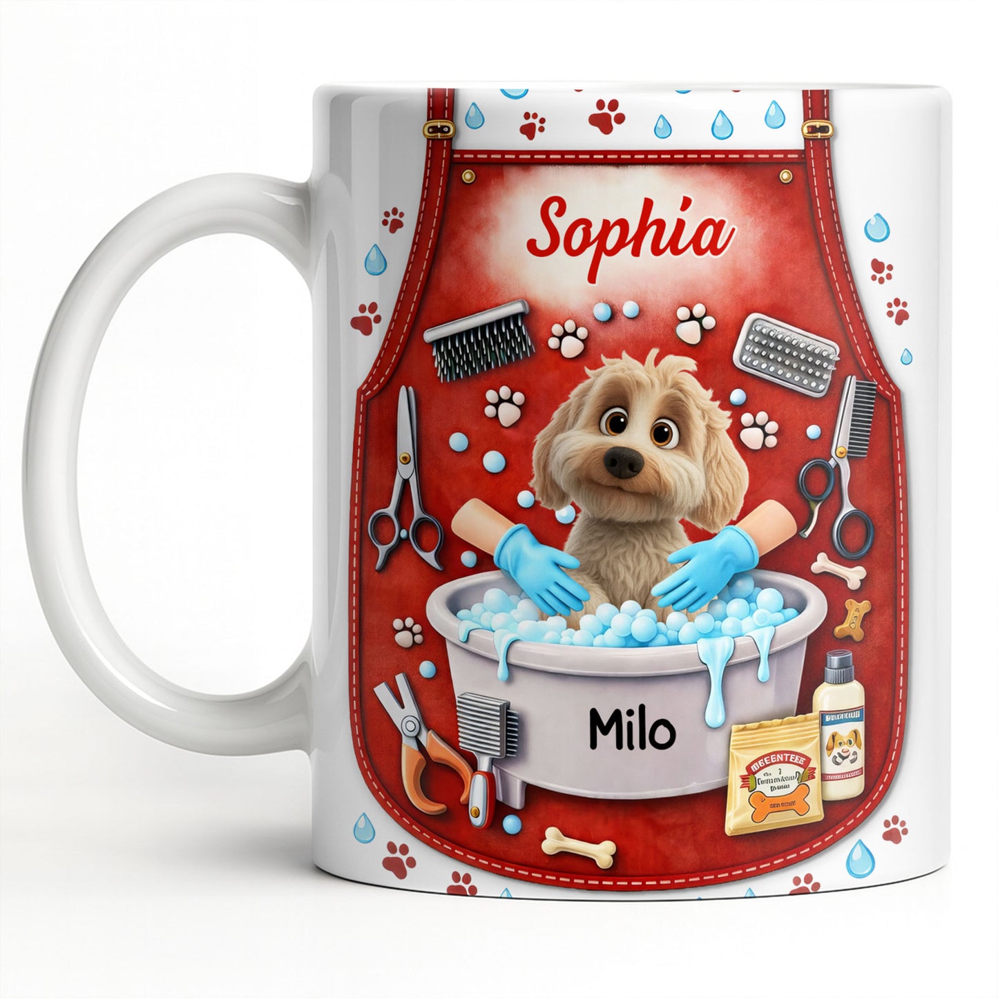 Customizable Dog Grooming Coffee Mug With Dog And Supplies