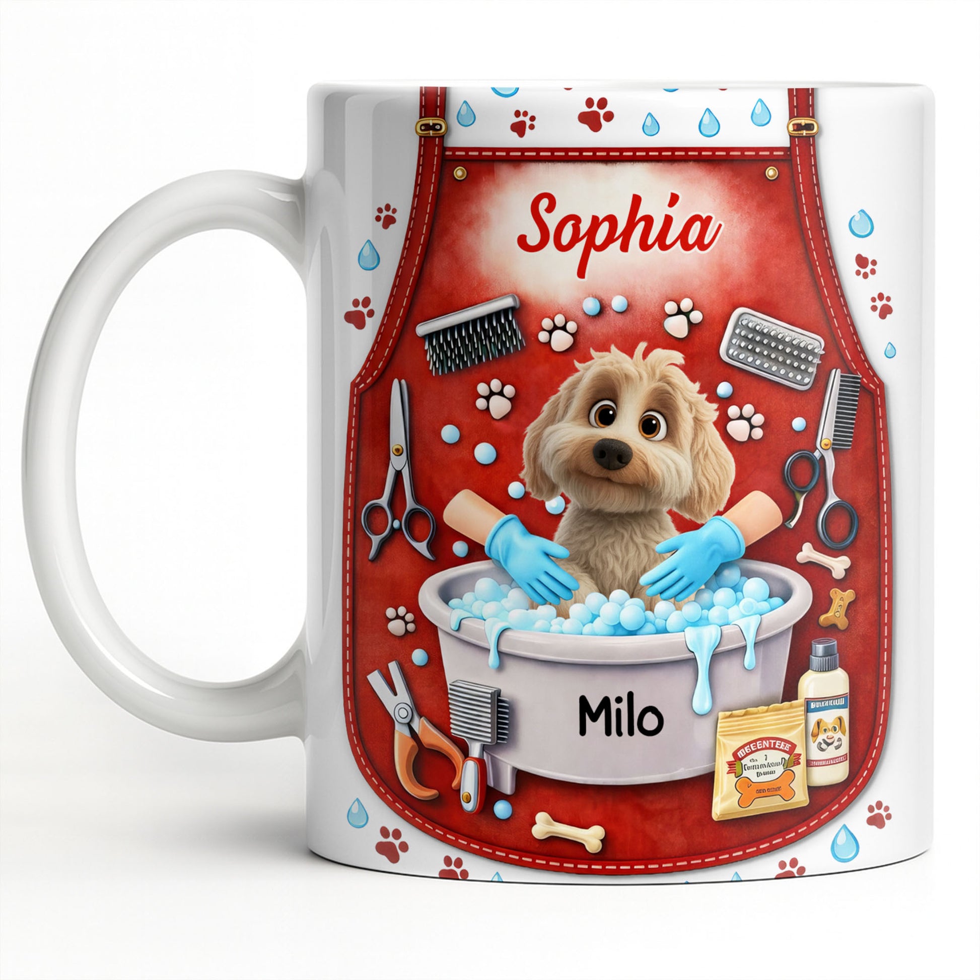 Customizable Dog Grooming Coffee Mug With Dog And Supplies