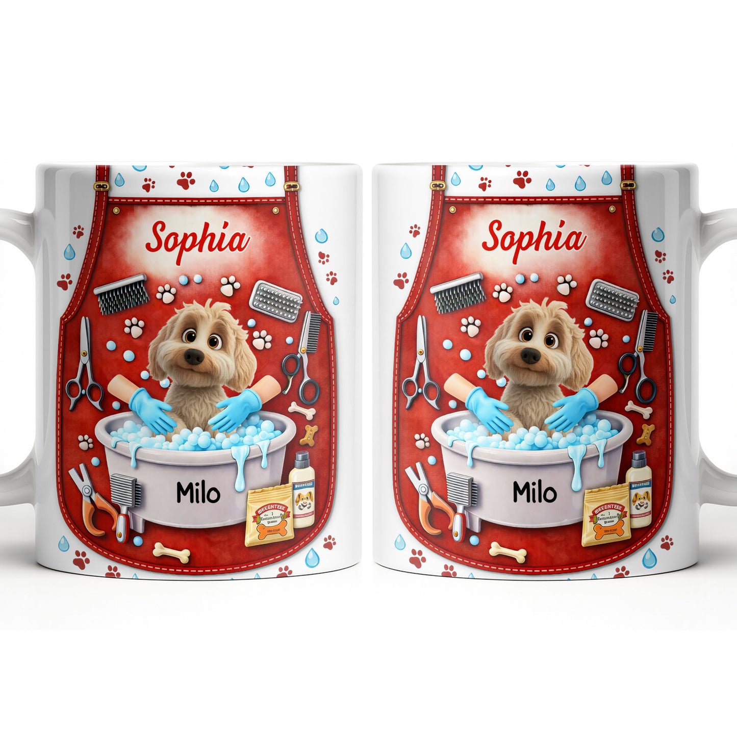 Customizable Dog Grooming Coffee Mug With Dog And Supplies