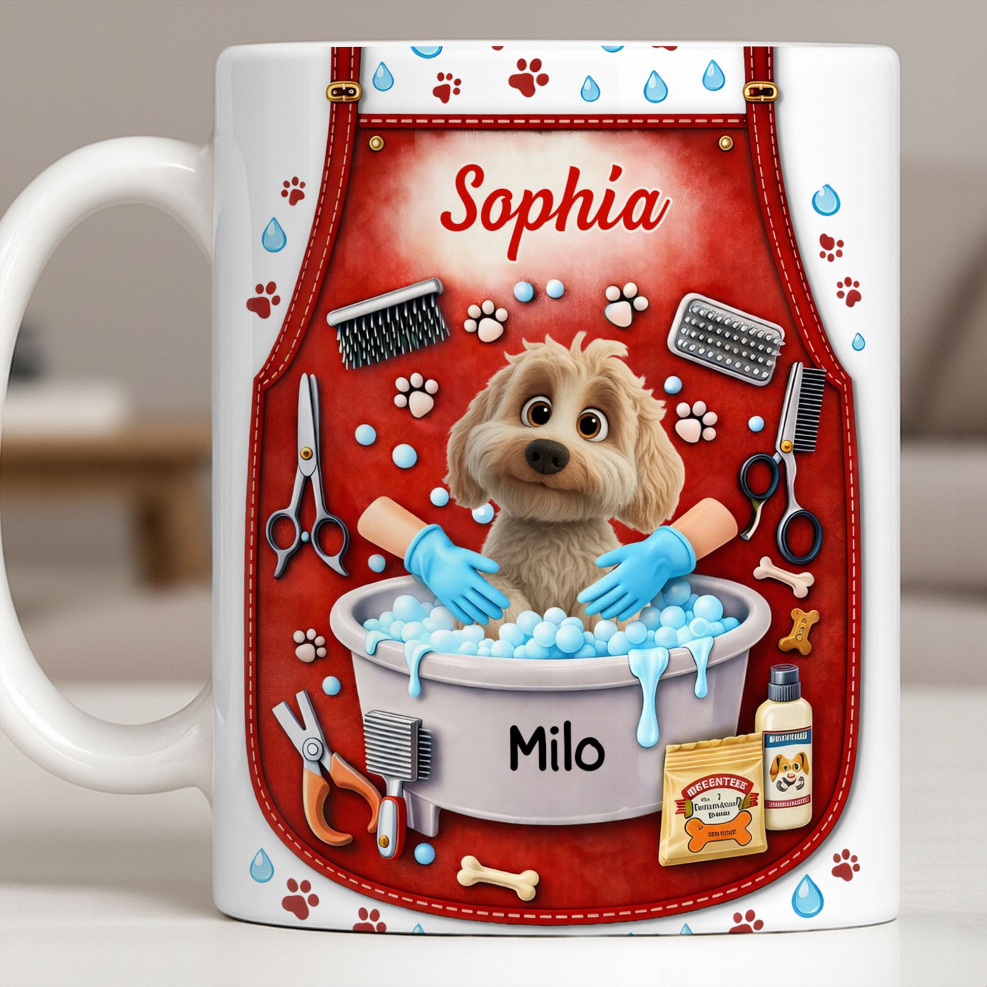 Customizable Dog Grooming Coffee Mug With Dog And Supplies