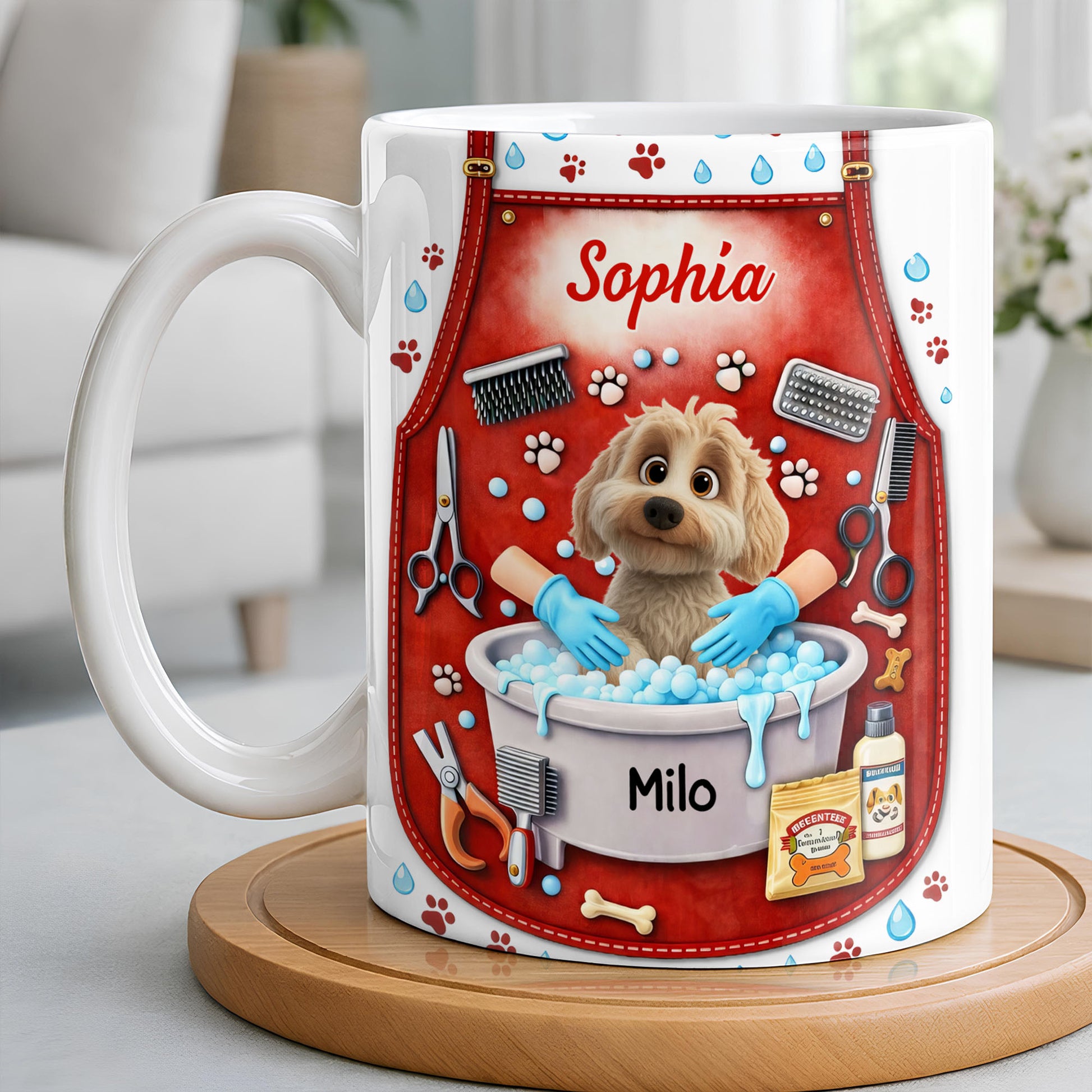 Customizable Dog Grooming Coffee Mug With Dog And Supplies