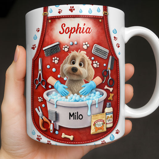 Customizable Dog Grooming Coffee Mug With Dog And Supplies