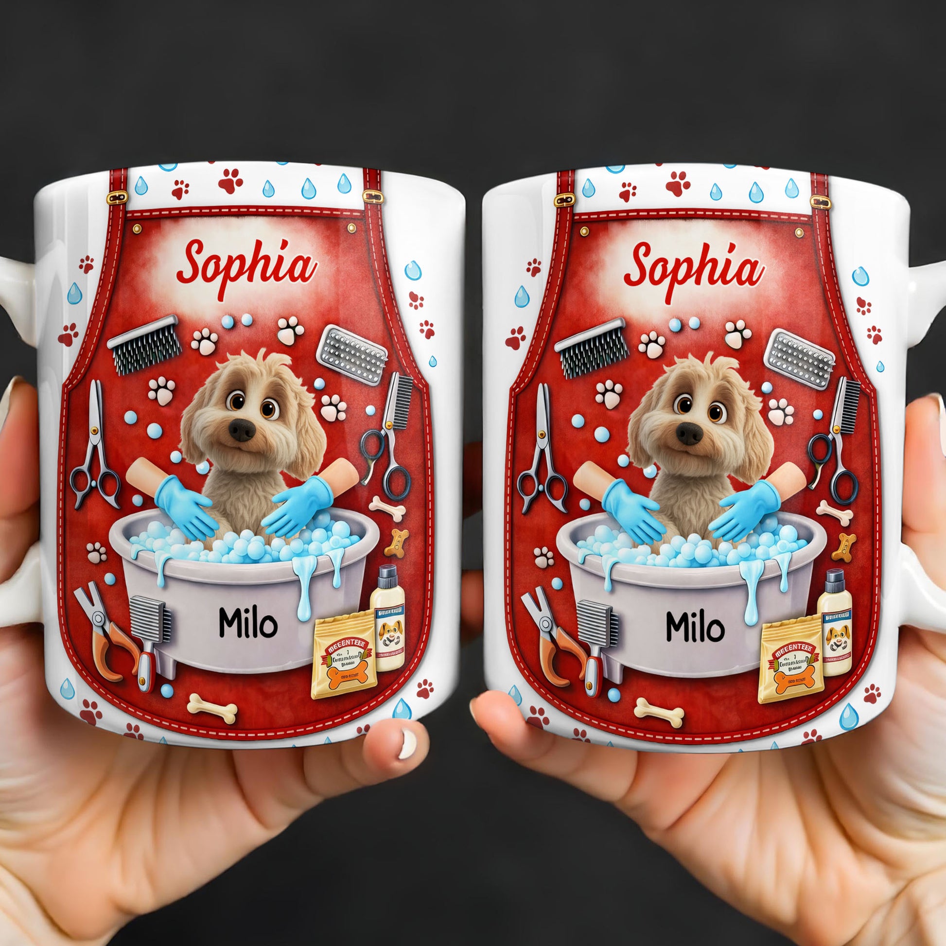 Customizable Dog Grooming Coffee Mug With Dog And Supplies