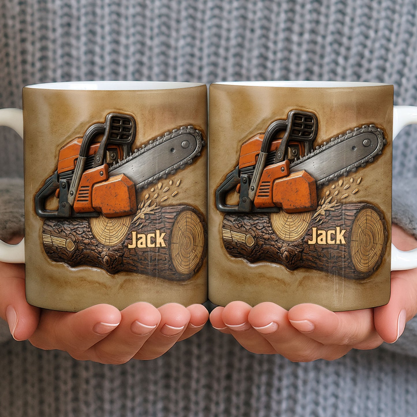 Rugged Chainsaw And Wood Design