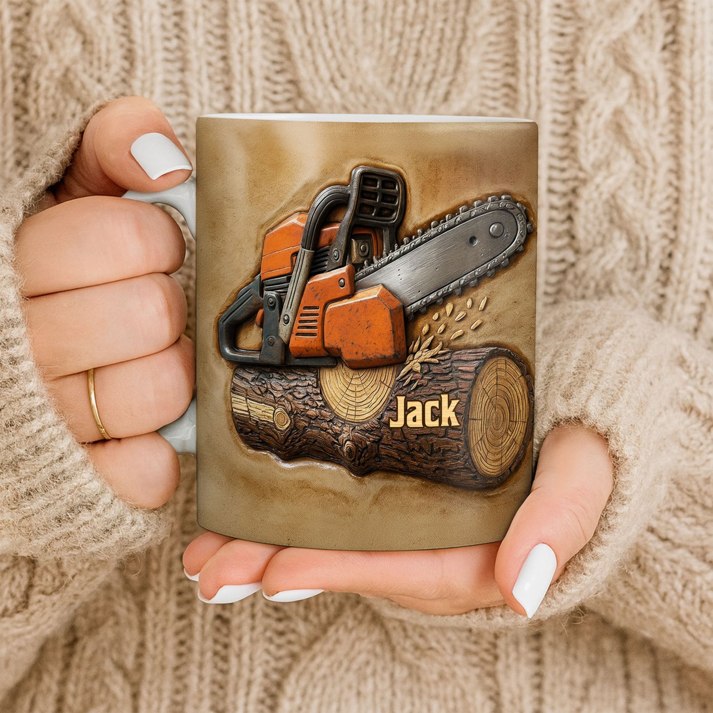 Rugged Chainsaw And Wood Design