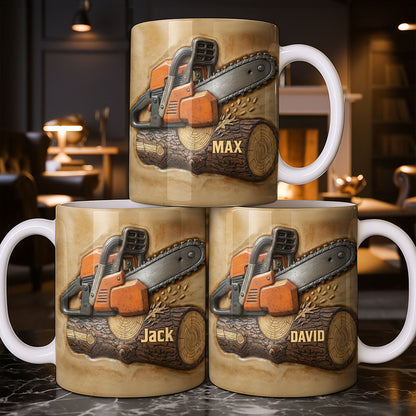 Rugged Chainsaw And Wood Design - Personalized Custom Coffee Mug - JBS063_MG