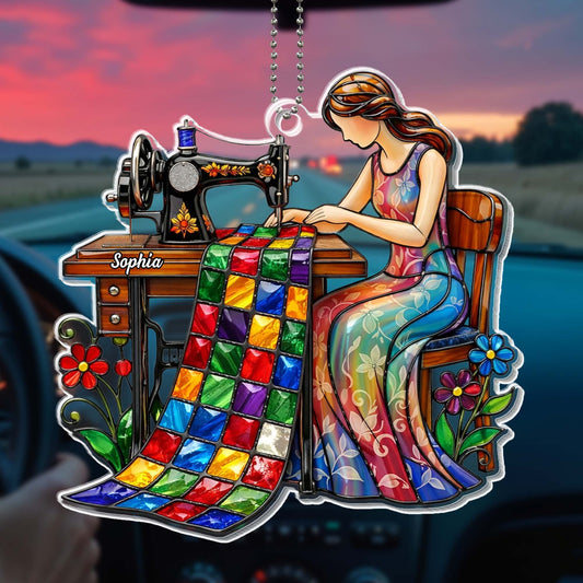 Colorful Quilt and Vintage Sewing Machine Design