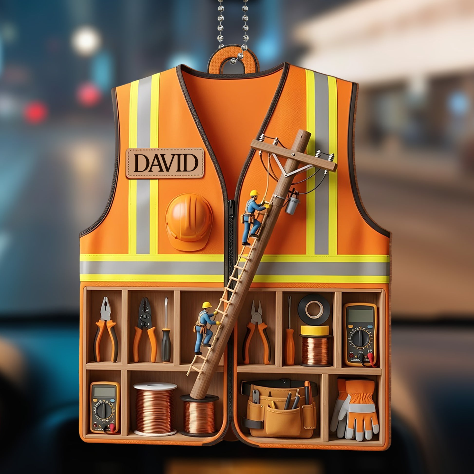 Custom Safety Vest And Tools Ornament