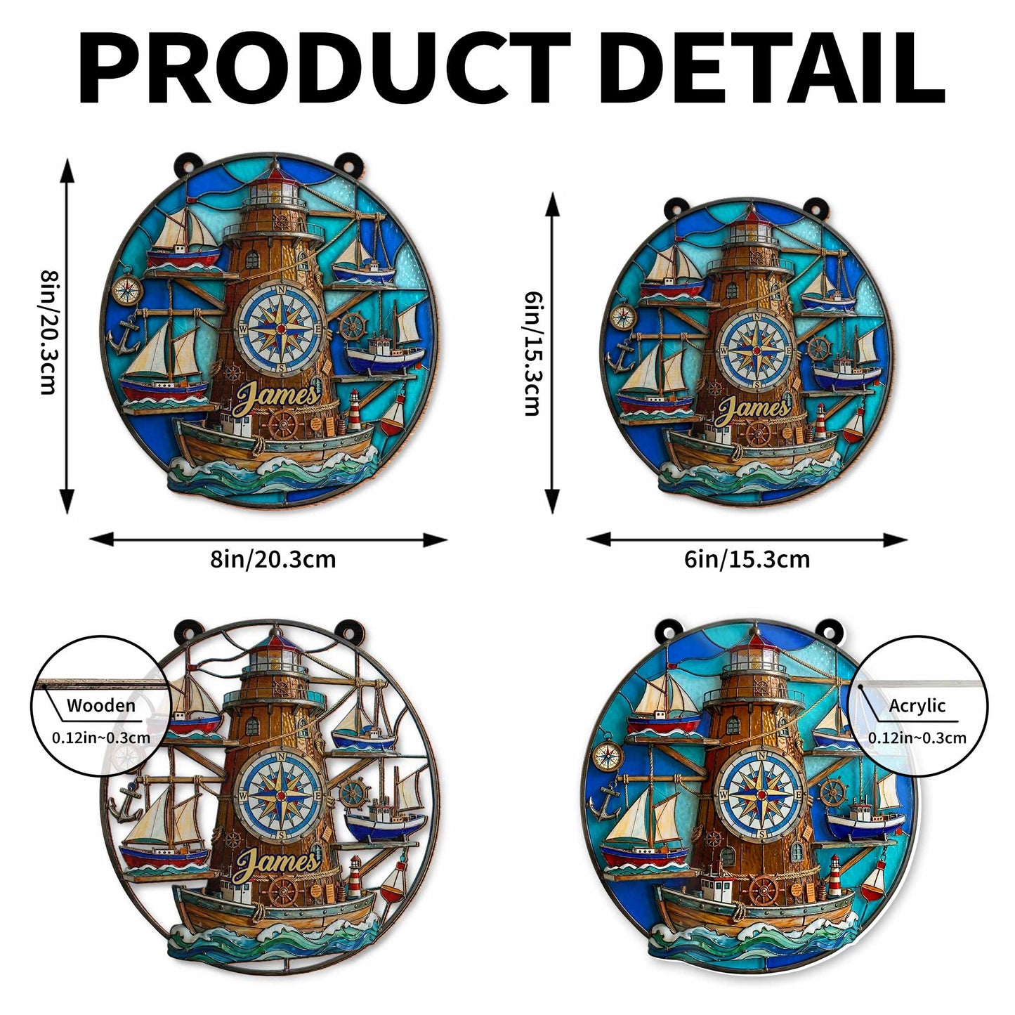 Nautical Compass Lighthouse and Sailboats