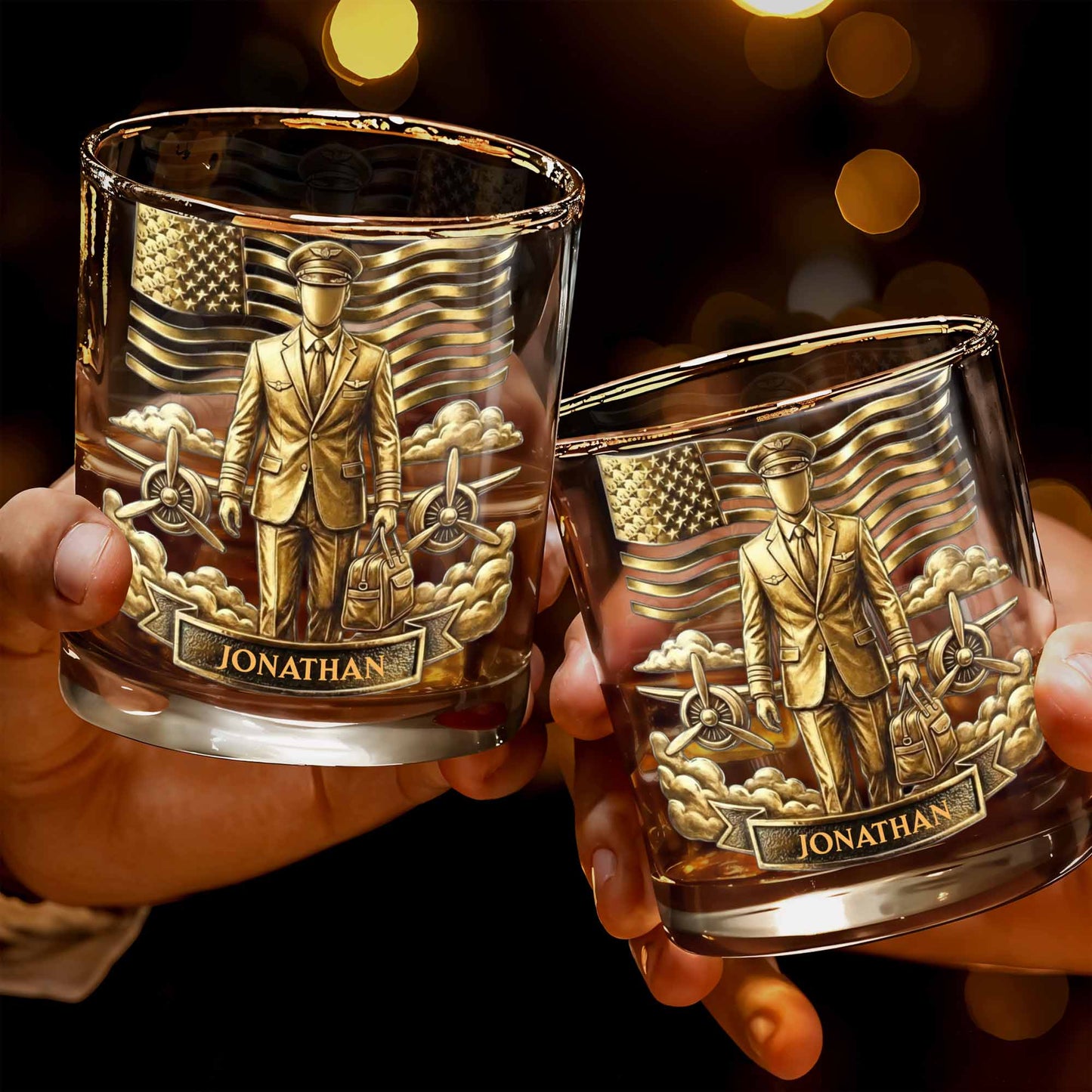 Pilot, American Flag, Whiskey Glass