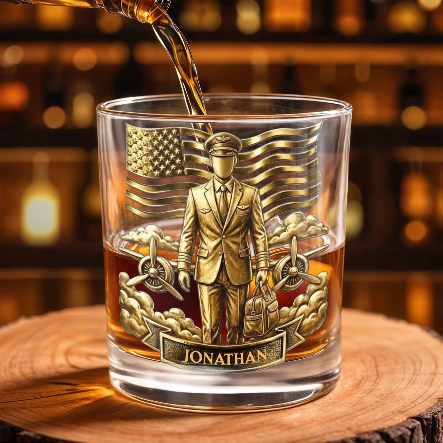 Pilot, American Flag, Whiskey Glass