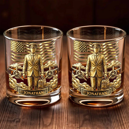 Pilot, American Flag, Whiskey Glass