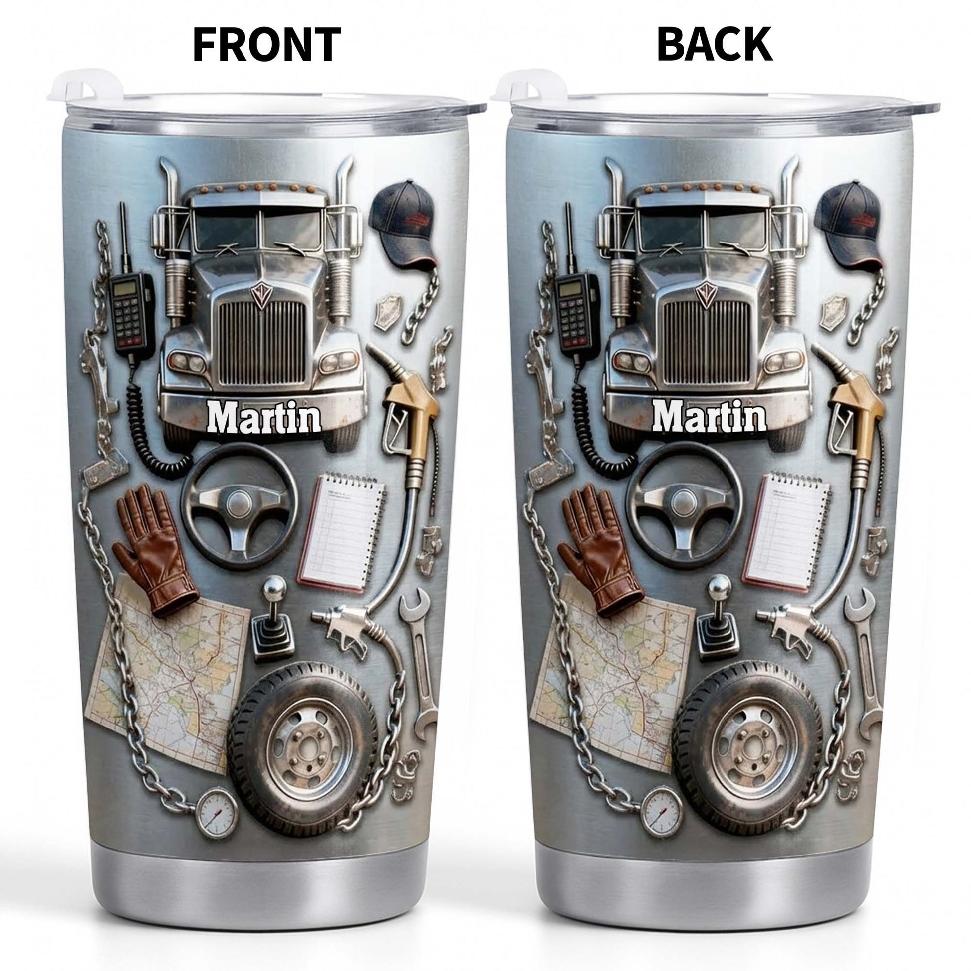 Custom Designed Tumbler With Truck And Tools