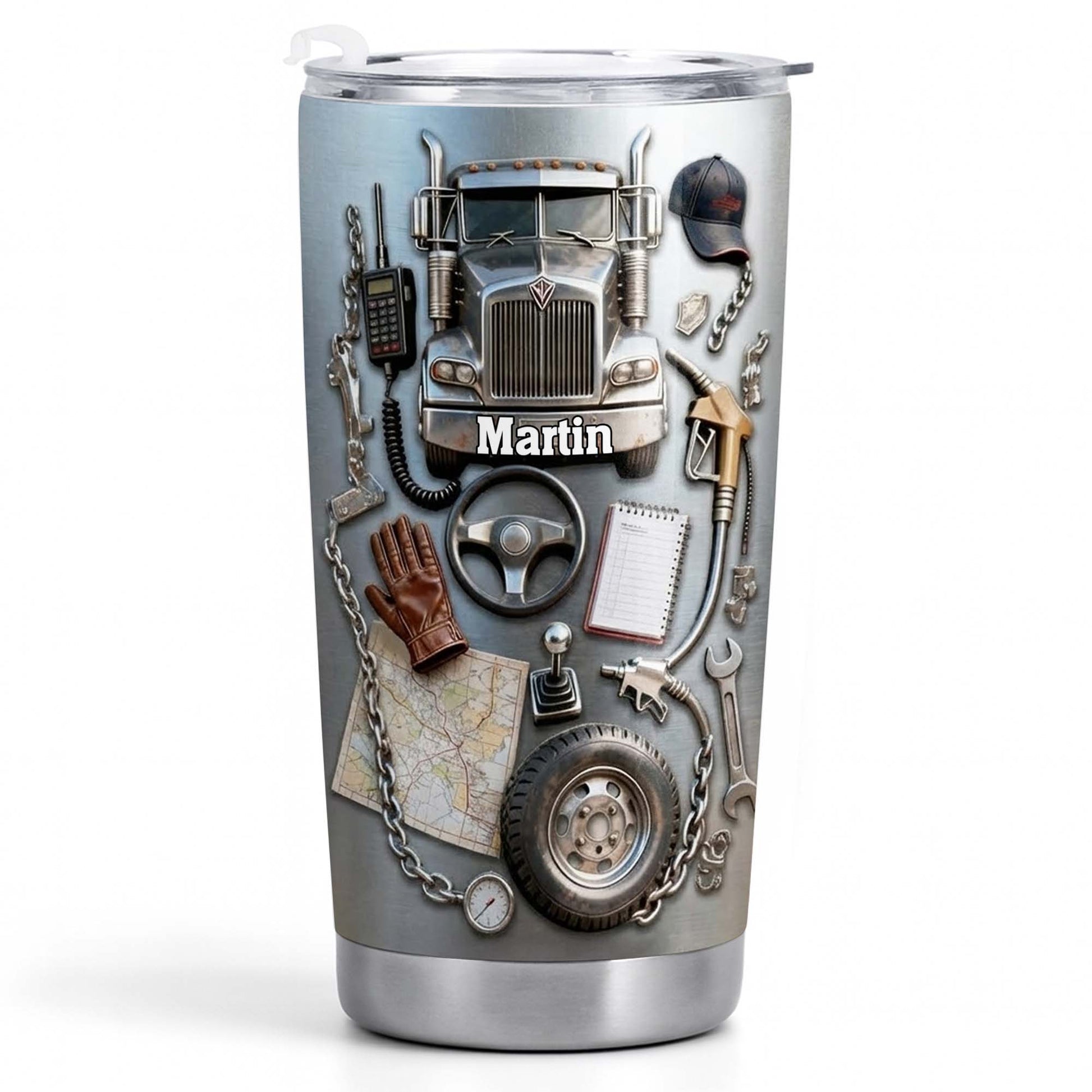 Custom Designed Tumbler With Truck And Tools