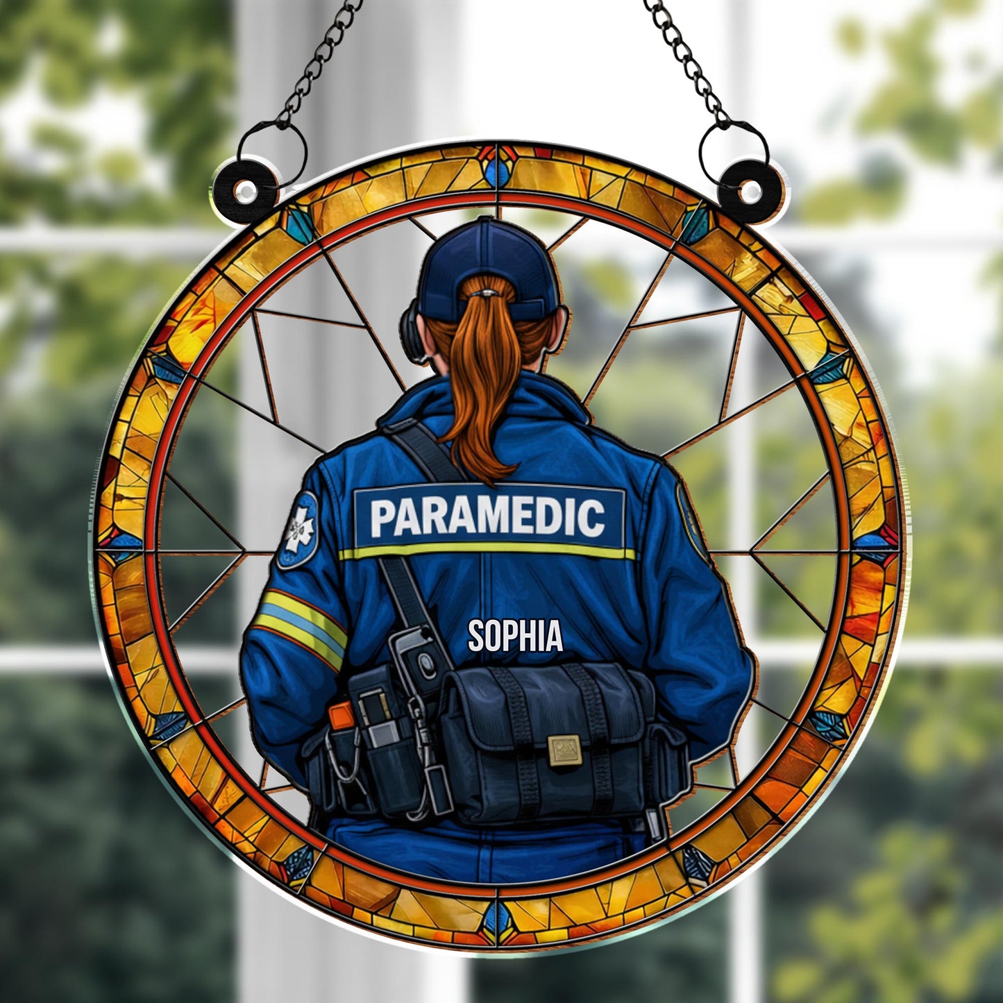 Customizable Paramedic Stained Glass Suncatcher