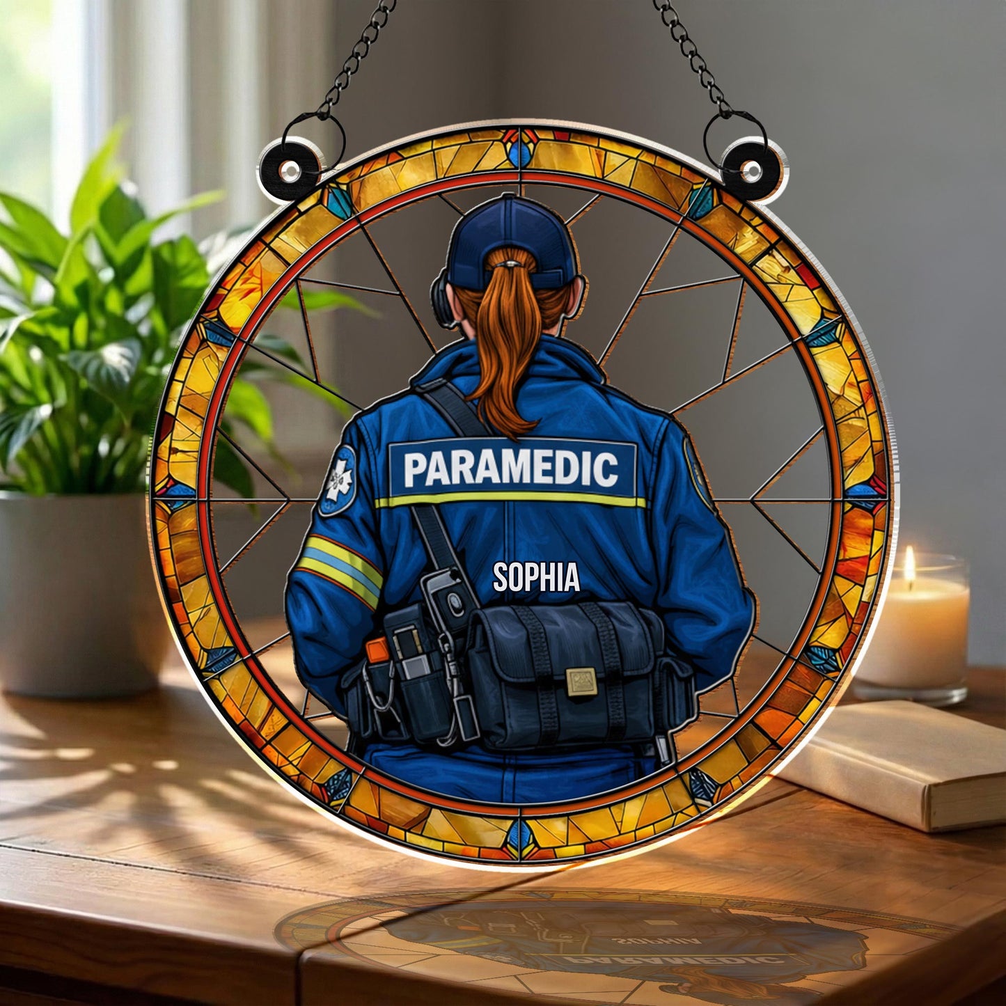 Customizable Paramedic Stained Glass Suncatcher